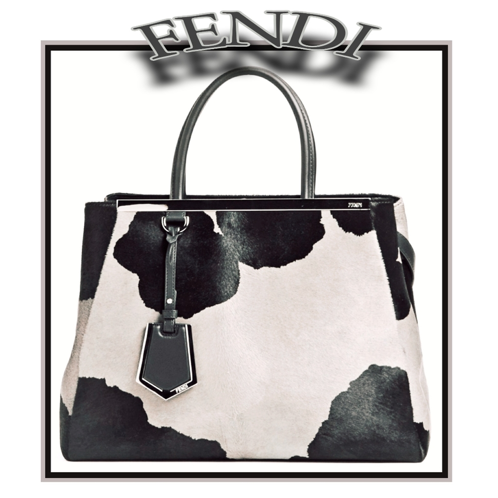 FENDI 2 JOURS Cow Print Calf Hair Handbag